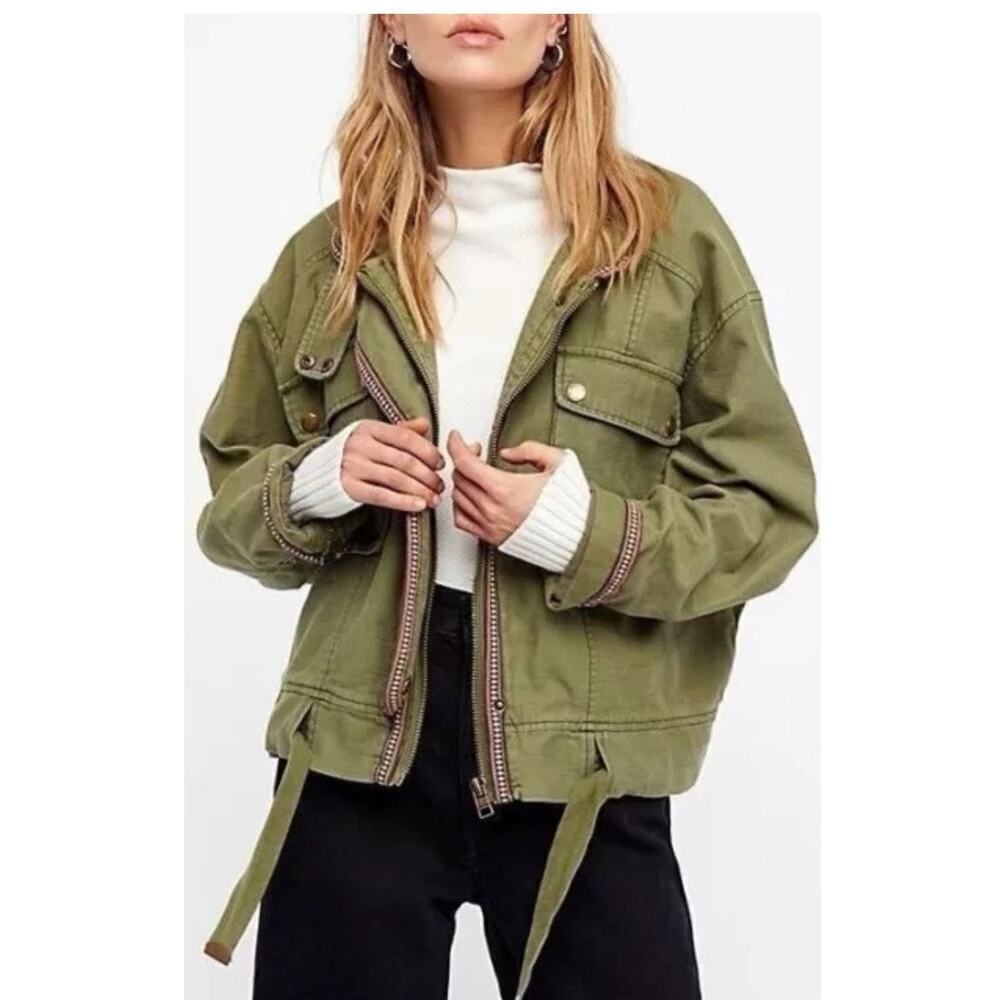 FREE PEOPLE Flight Line Bomber Jacket Cargo‎ Moss Sz XS